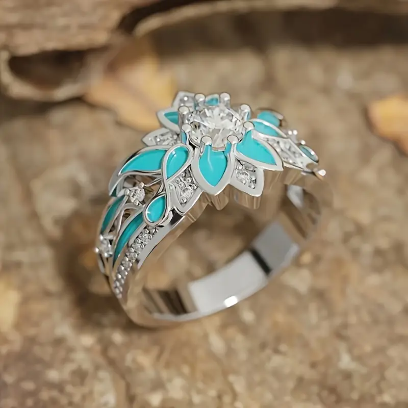Anello in Cristallo di Fiore Turchese Sacro