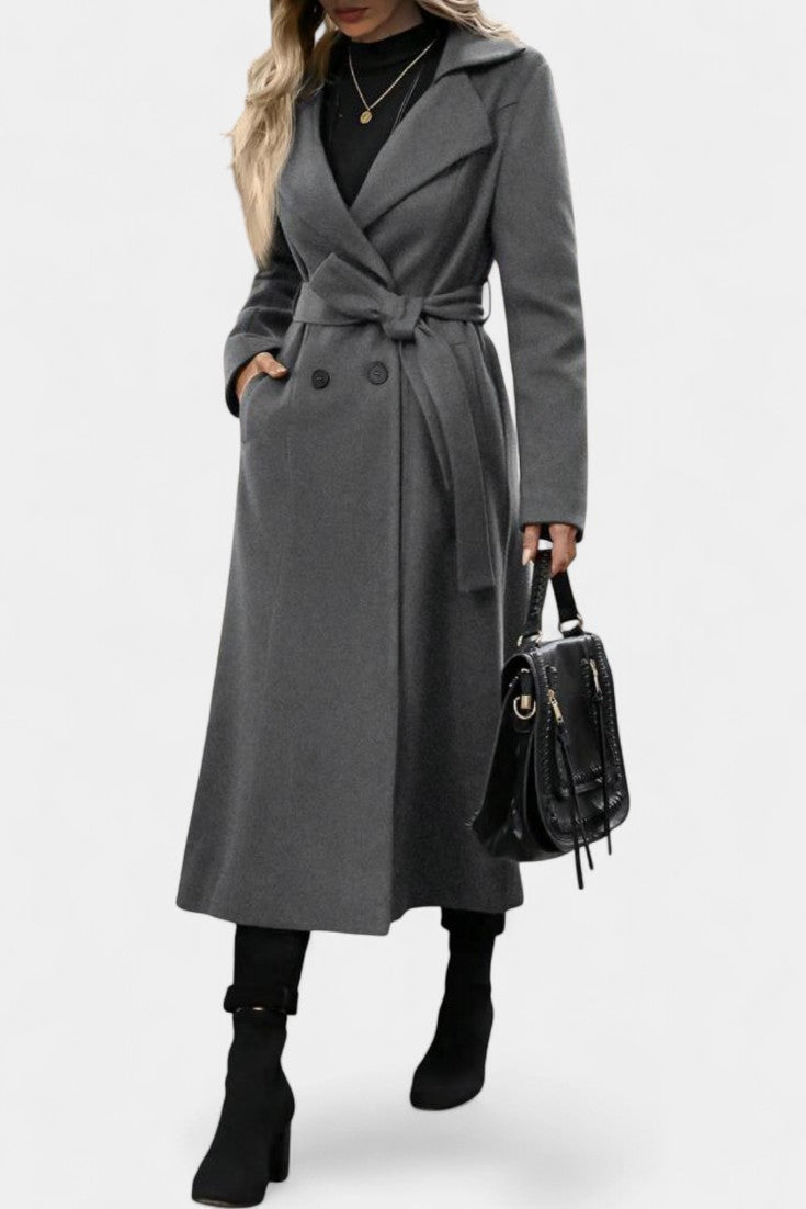 Fabienne | Cappotto lungo a quadri con cintura