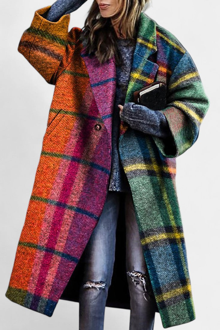 Rosalyn | Cappotto a Quadri con Collo a V