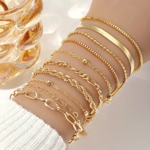 Bracciale Impilabile Set di Perle Dorate