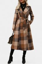 Fabienne | Cappotto lungo a quadri con cintura