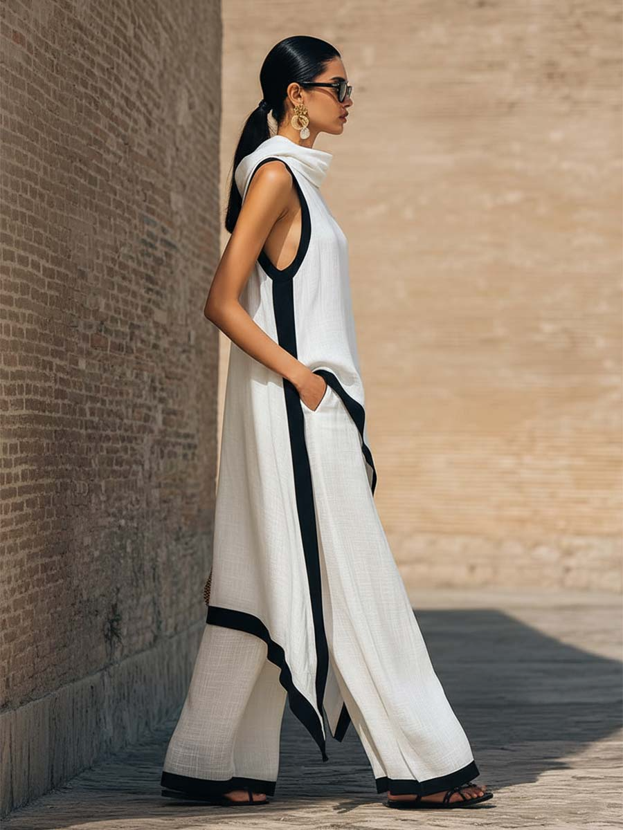 Yenira | Elegante completo di due pezzi in cotone e lino con taglio artistico