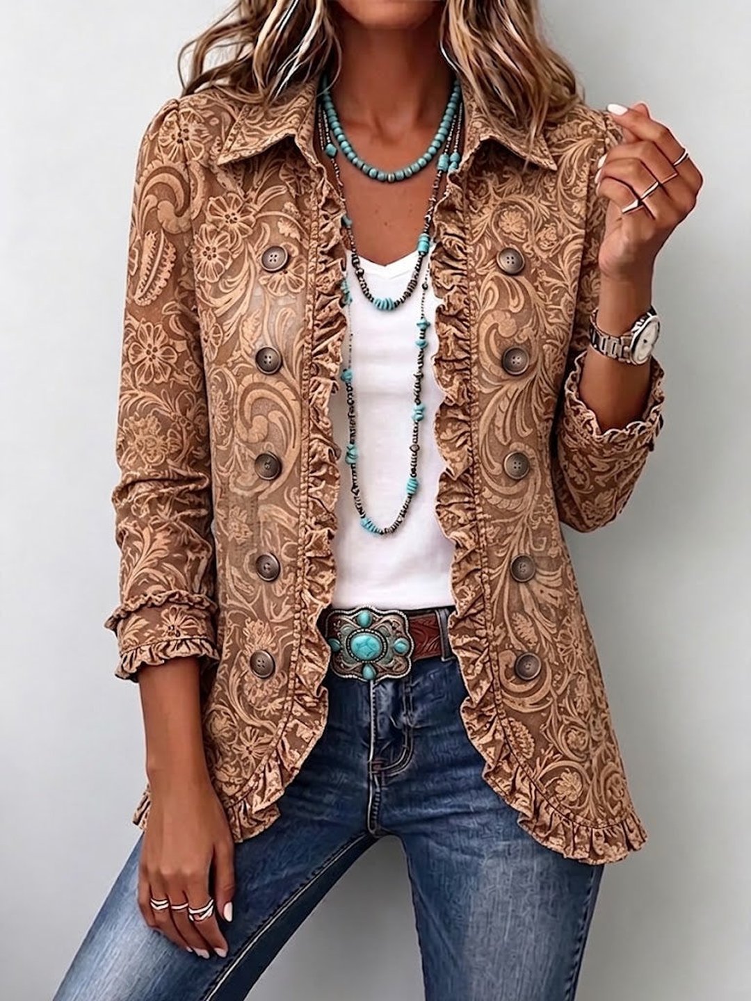 Dervla | Giacca Ruffles con Stampa Floreale Vintage Bohemien