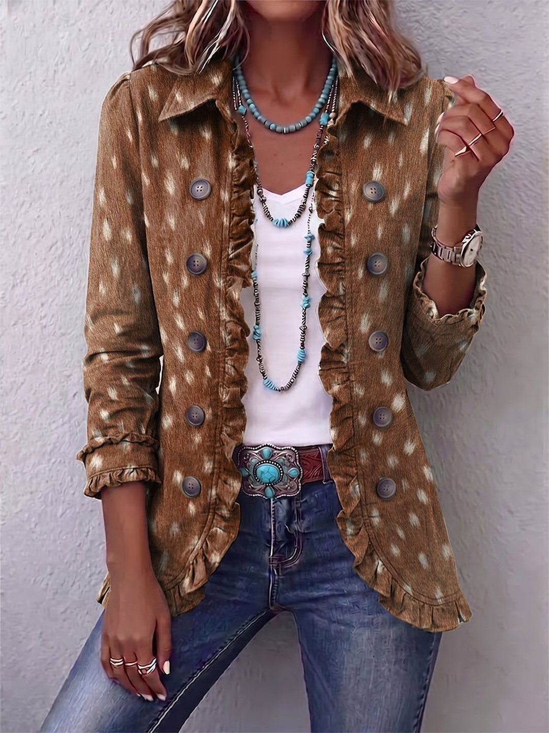 Jessamine | Giacca Ruffle con Stampa Animale Bohemien