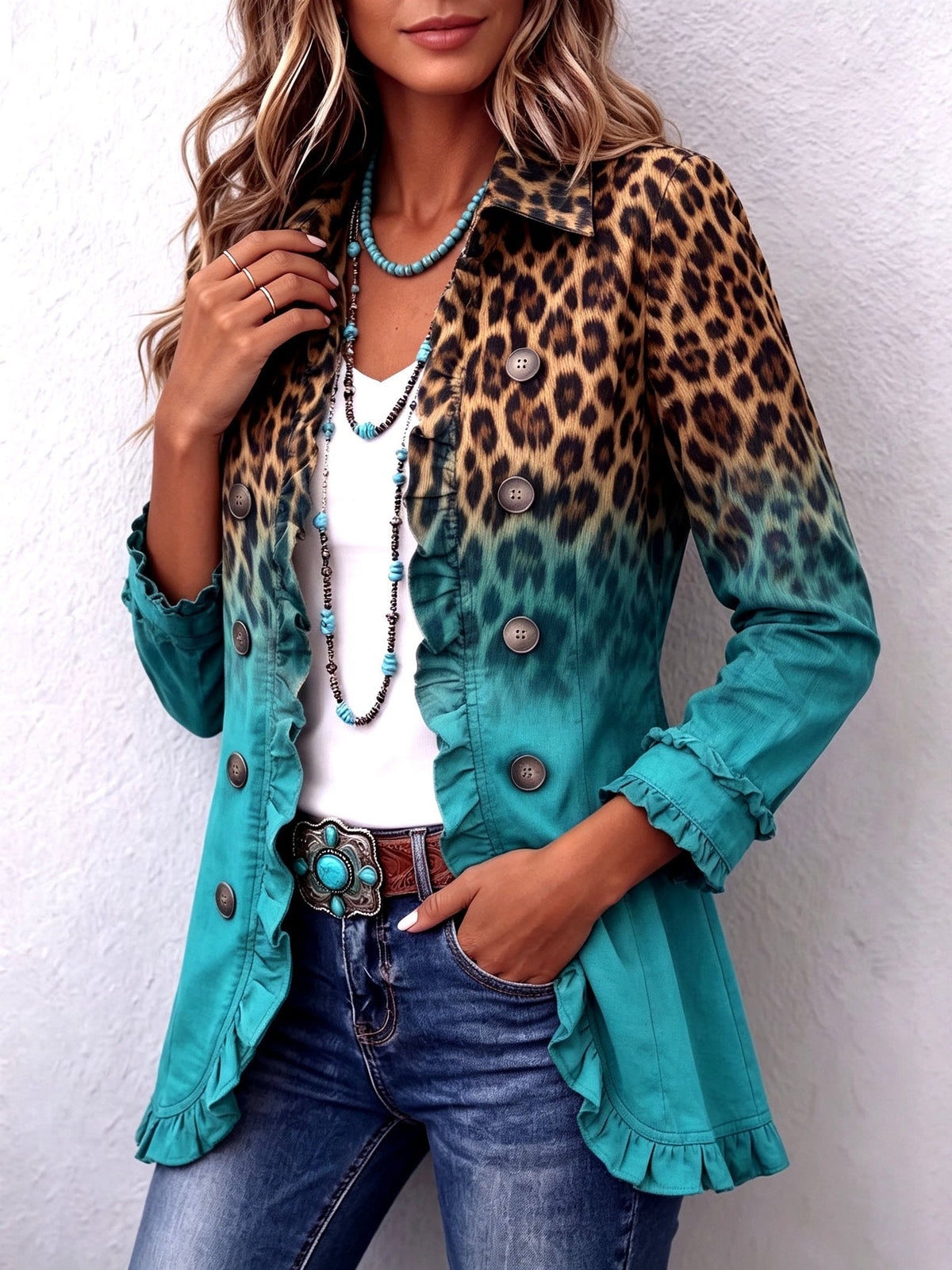 Breda | Giacca Blazer Ruffle Ombre Leopardo