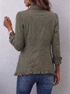 Órlaith | Giacca Utilitaria Ricamata Floreale Boho-Chic con Rouches