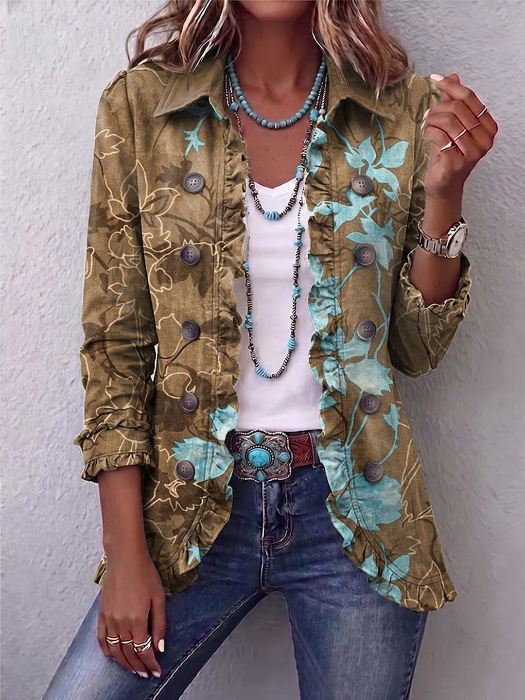 Fianna | Giacca Vintage Floreale Boho con Rouches Gradient