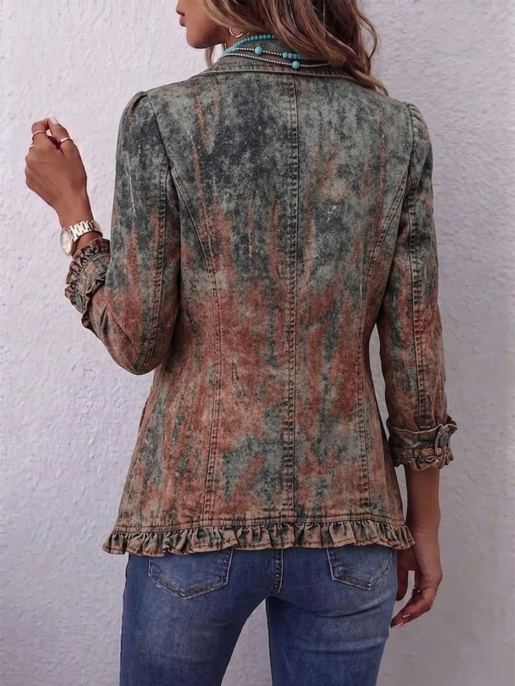 Katriona | Giacca Ruffle con Stampa Testurizzata Gradiente Vintage