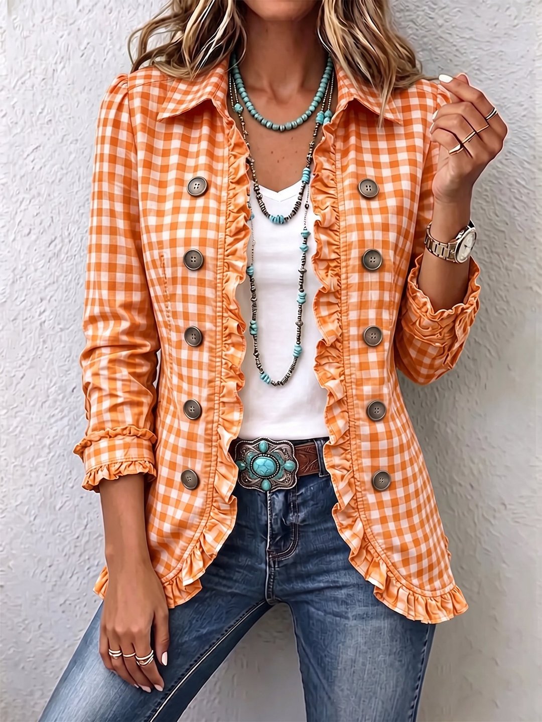 Brona | Giacca Button-Down a Righe con Volant