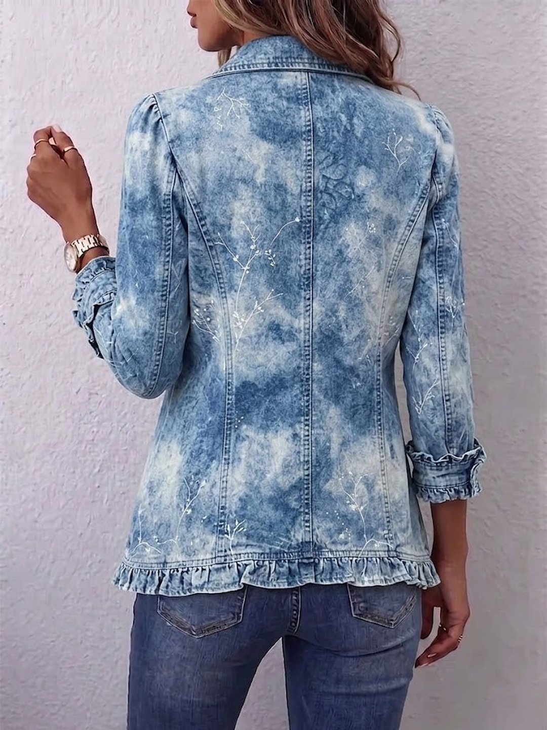 Triona | Giacca Vintage Botanica con Stampa Gradient Boho e Dettagli a Volant