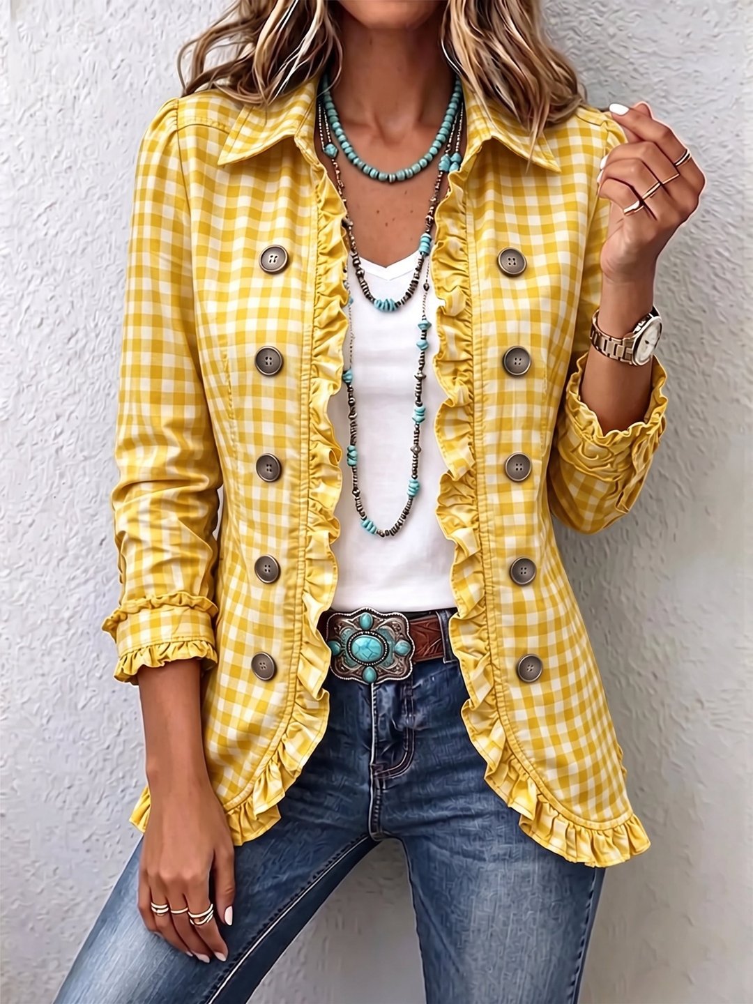 Brona | Giacca Button-Down a Righe con Volant
