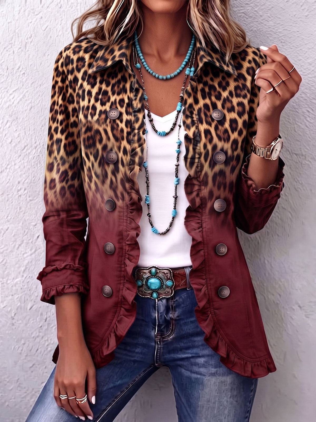 Breda | Giacca Blazer Ruffle Ombre Leopardo