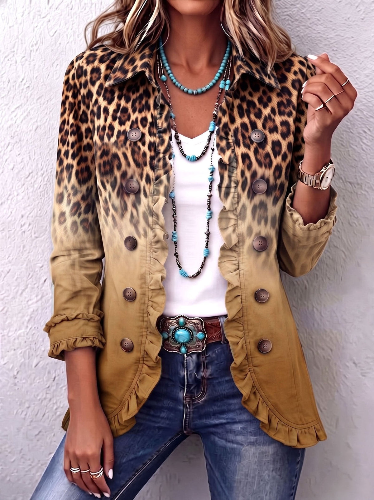 Breda | Giacca Blazer Ruffle Ombre Leopardo