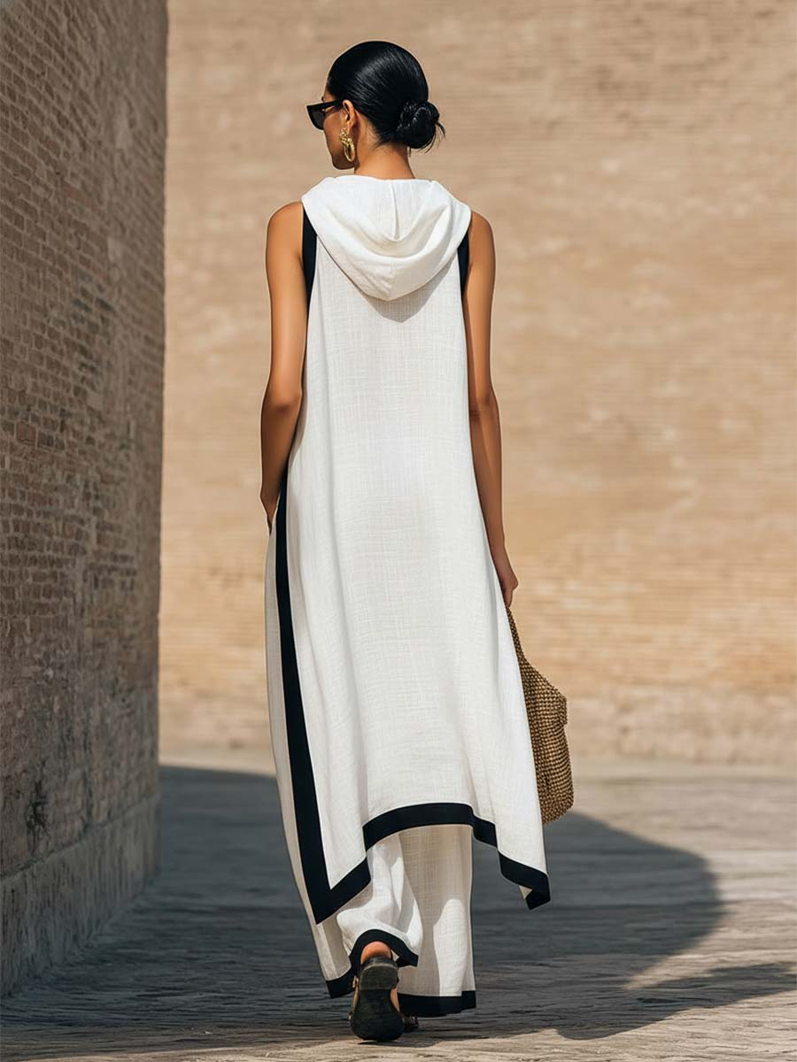 Yenira | Elegante completo di due pezzi in cotone e lino con taglio artistico