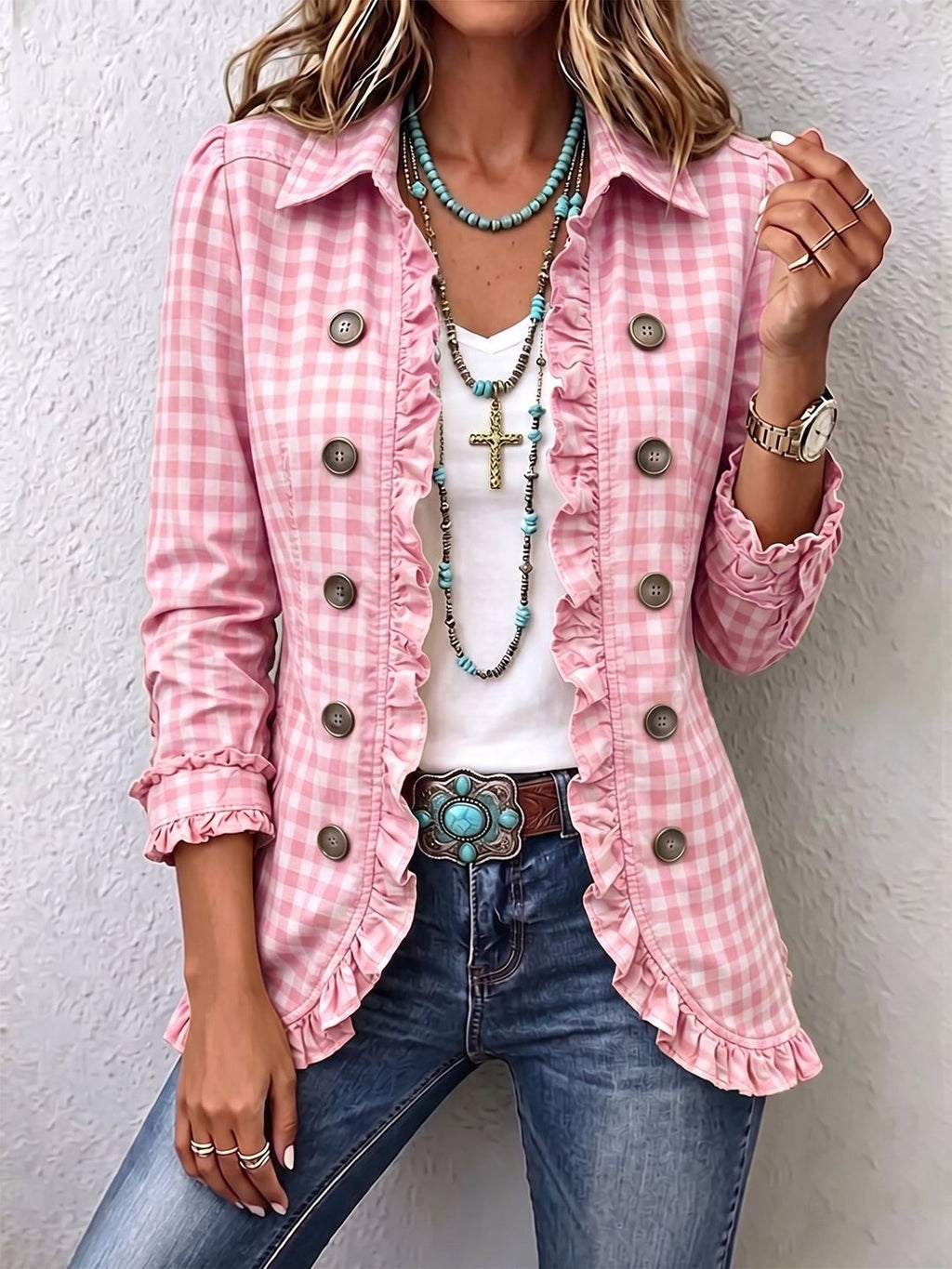 Brona | Giacca Button-Down a Righe con Volant