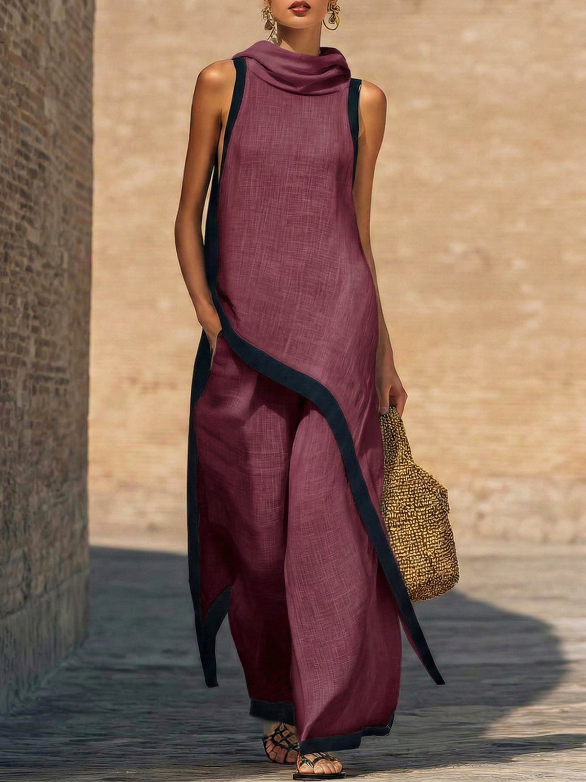 Yenira | Elegante completo di due pezzi in cotone e lino con taglio artistico
