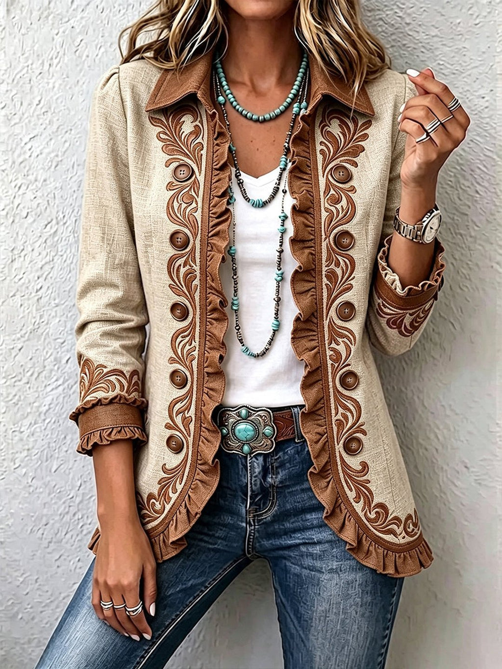 Fidelma | Giacca Ruffle Bohemien Vintage con Fiori