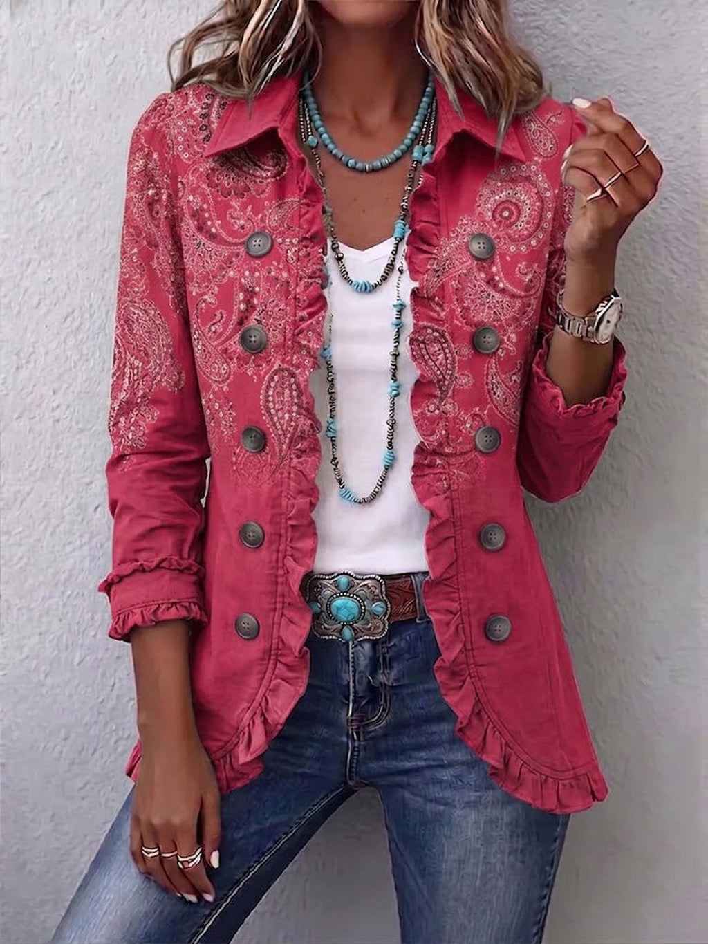 Gretta | Giacca Ruffled con Stampa Paisley Vintage
