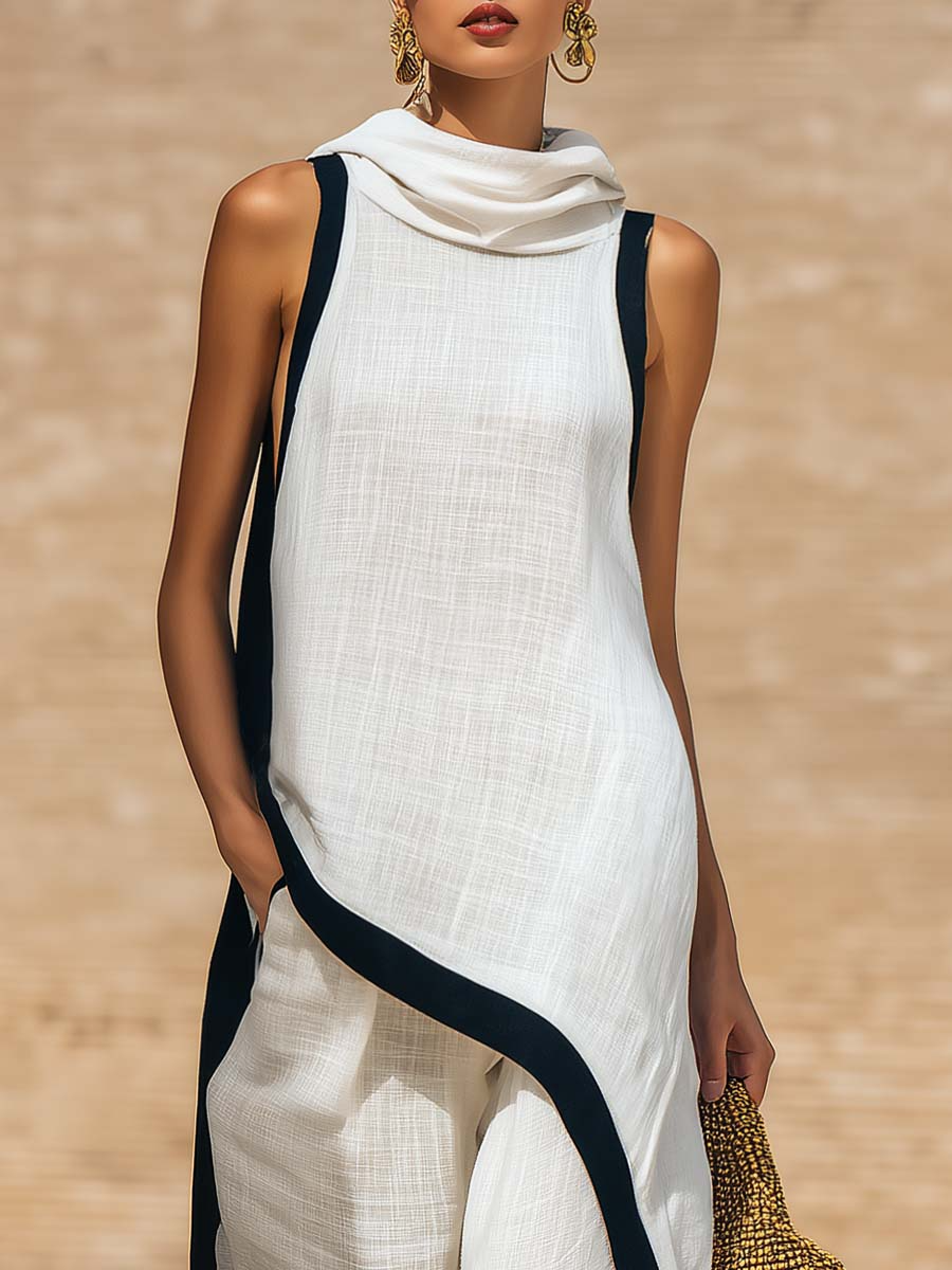 Yenira | Elegante completo di due pezzi in cotone e lino con taglio artistico
