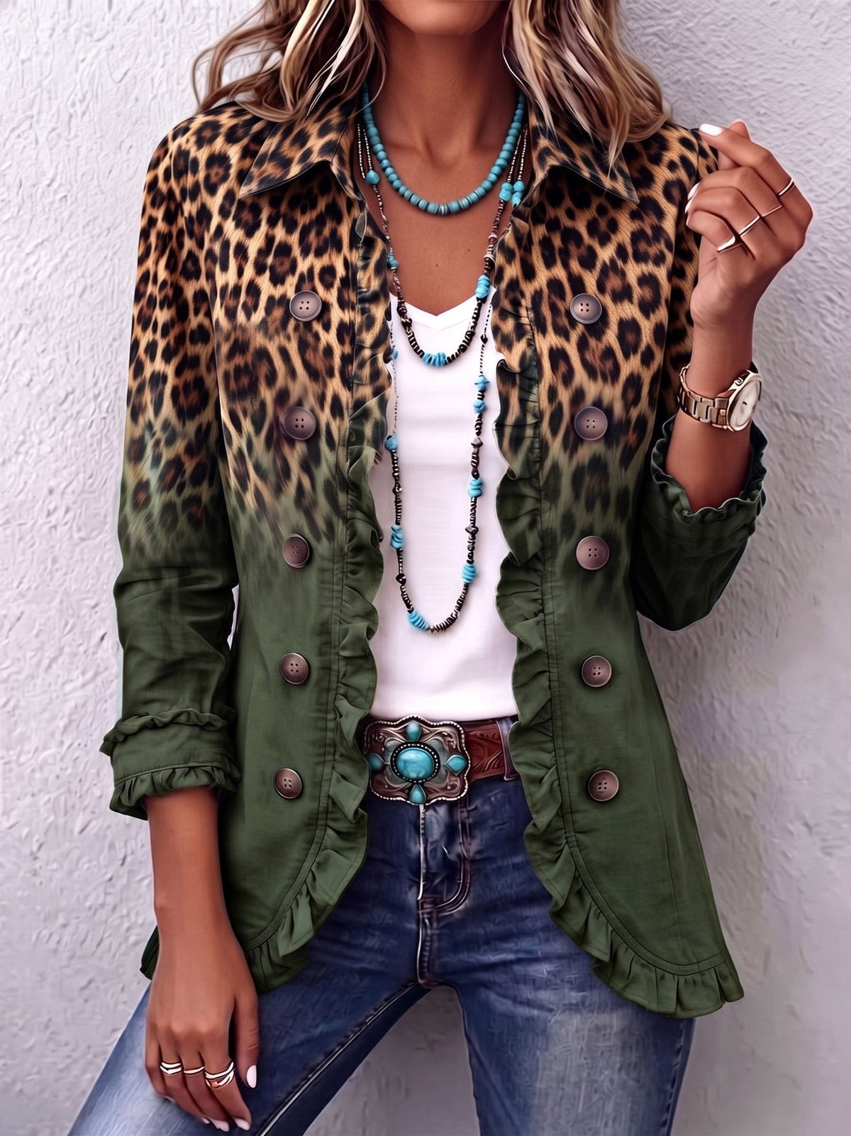 Breda | Giacca Blazer Ruffle Ombre Leopardo